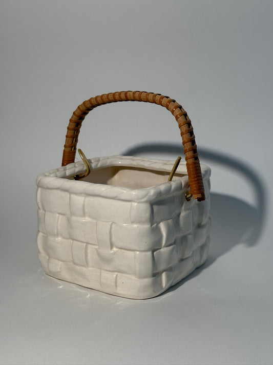 Ceramic Basket with Wooden Handle