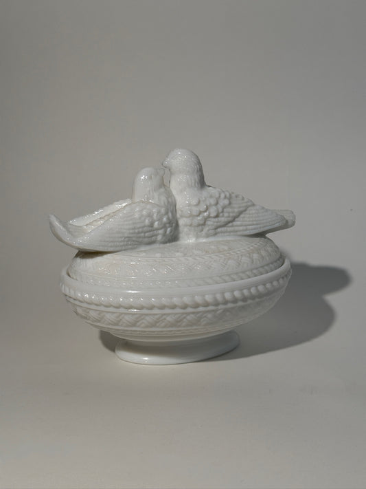 Bird Milk Glass Container