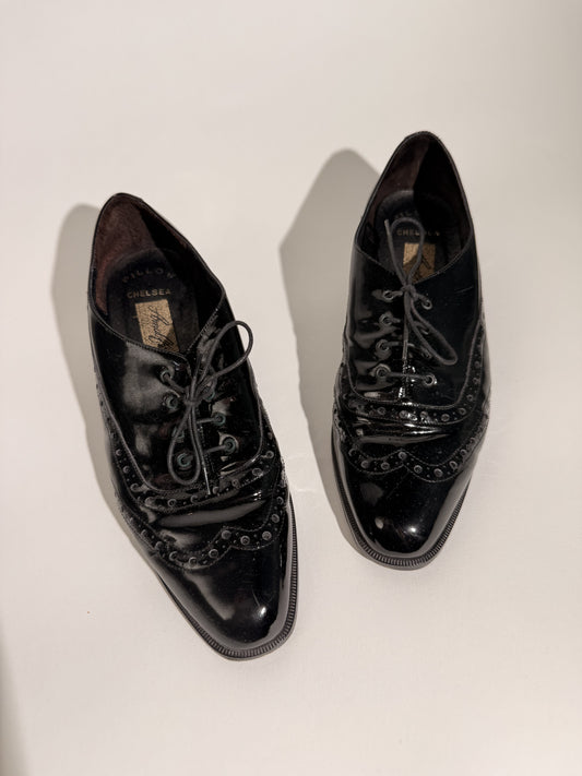 Almafi Black Patent Leather Laced Loafers