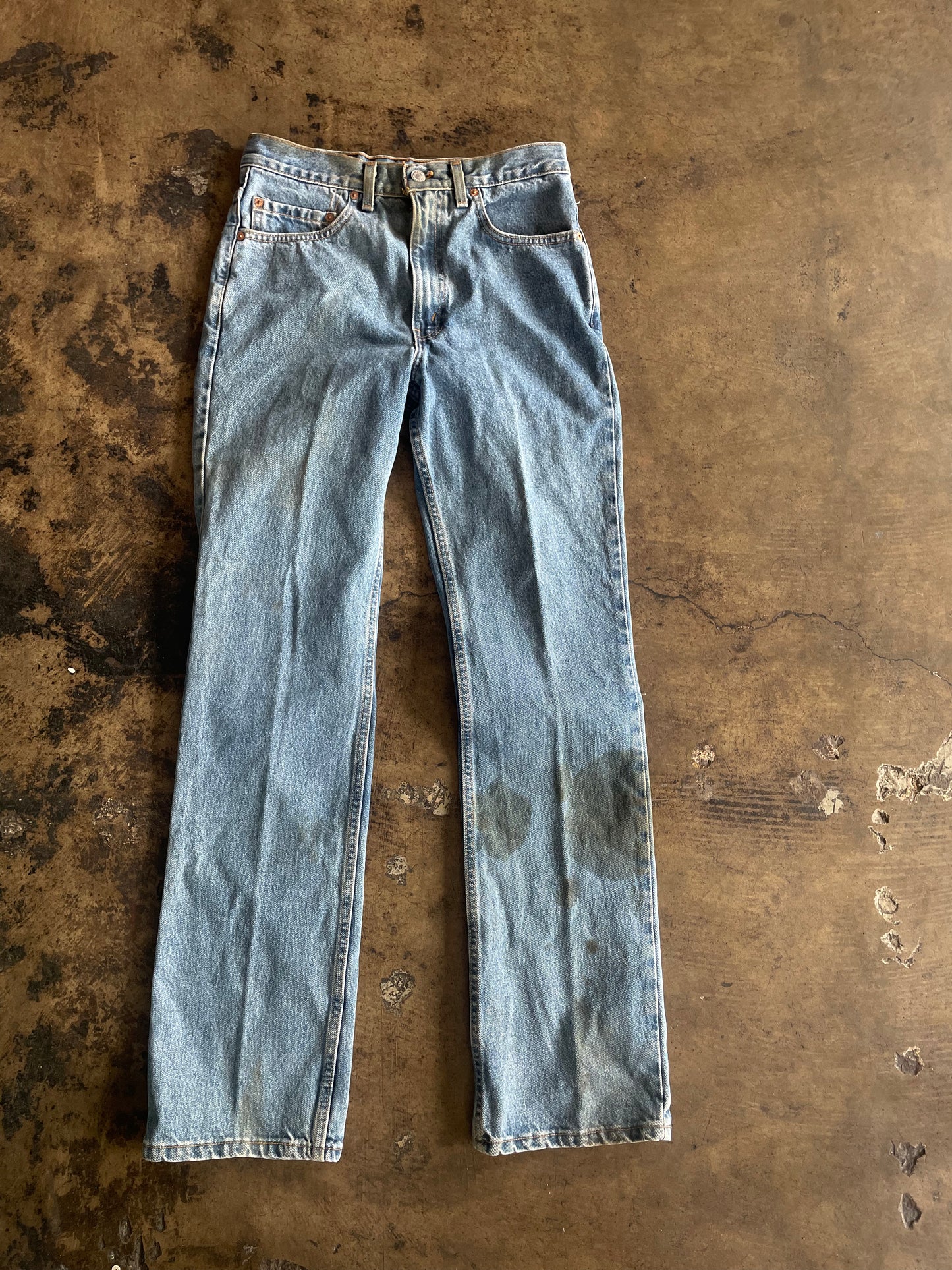 Distressed Levis 517 Boot Cut Blue Jeans