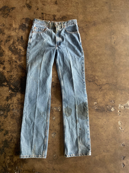 Distressed Levis 517 Boot Cut Blue Jeans