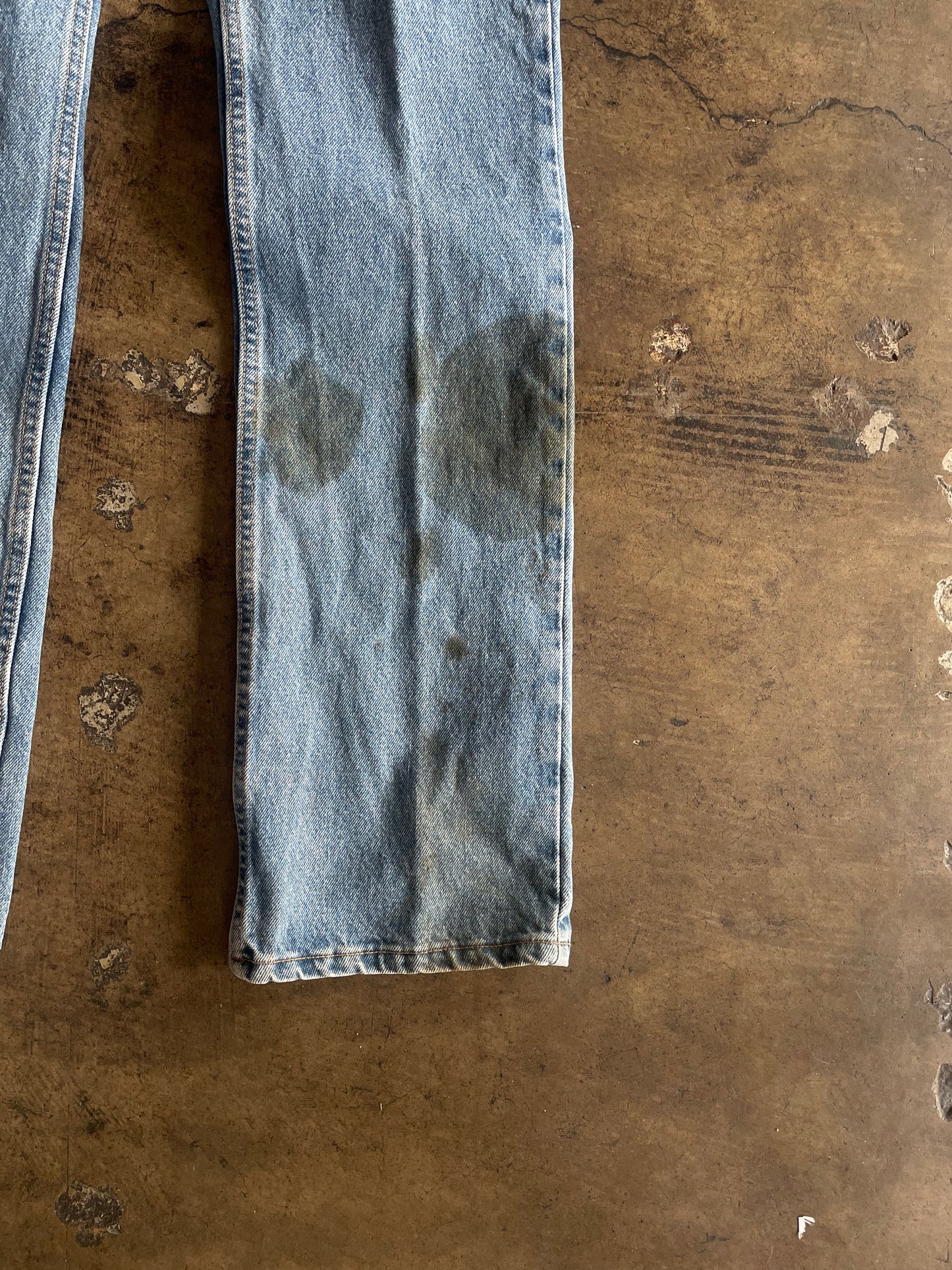 Distressed Levis 517 Boot Cut Blue Jeans