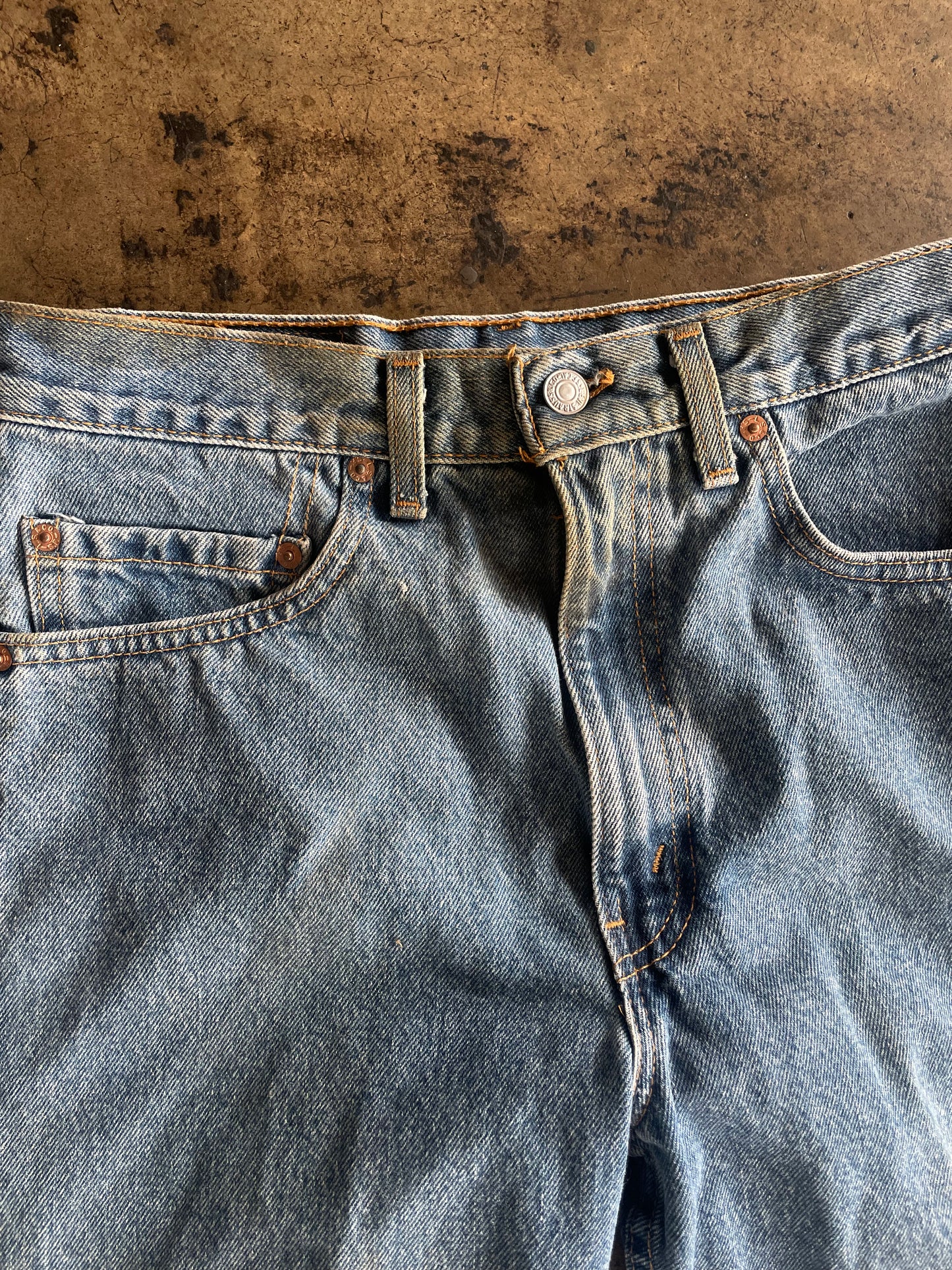 Distressed Levis 517 Boot Cut Blue Jeans