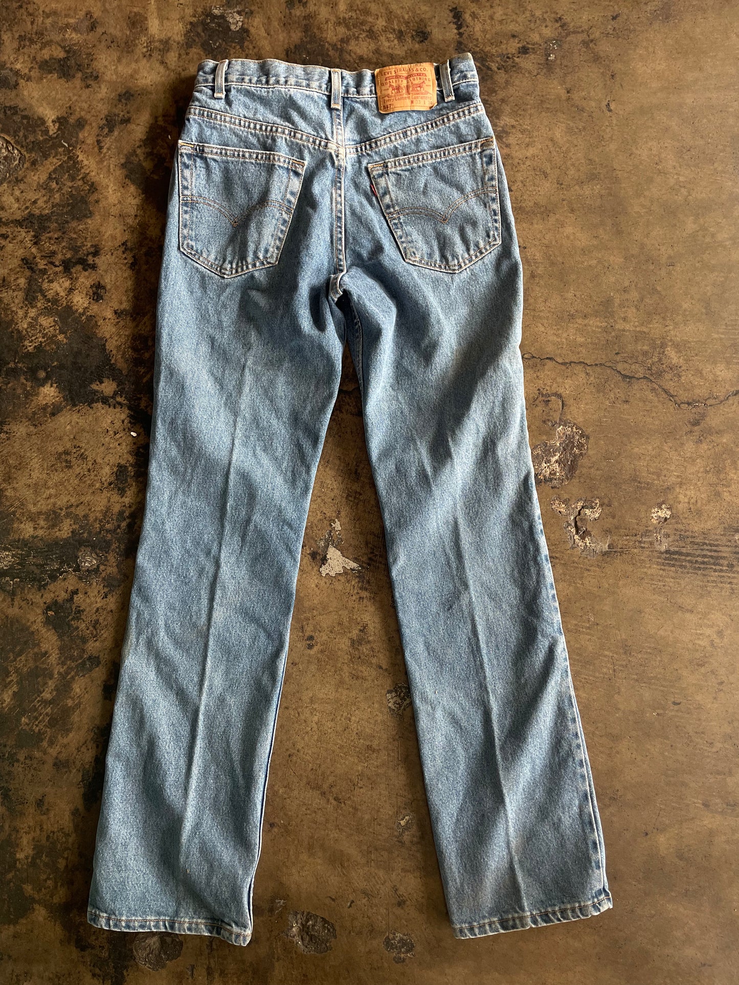 Distressed Levis 517 Boot Cut Blue Jeans