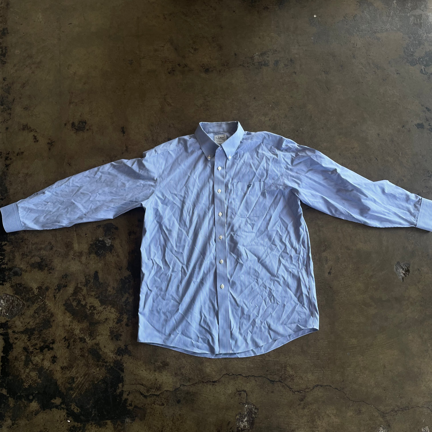 LL Bean Blue & White Striped Button Up