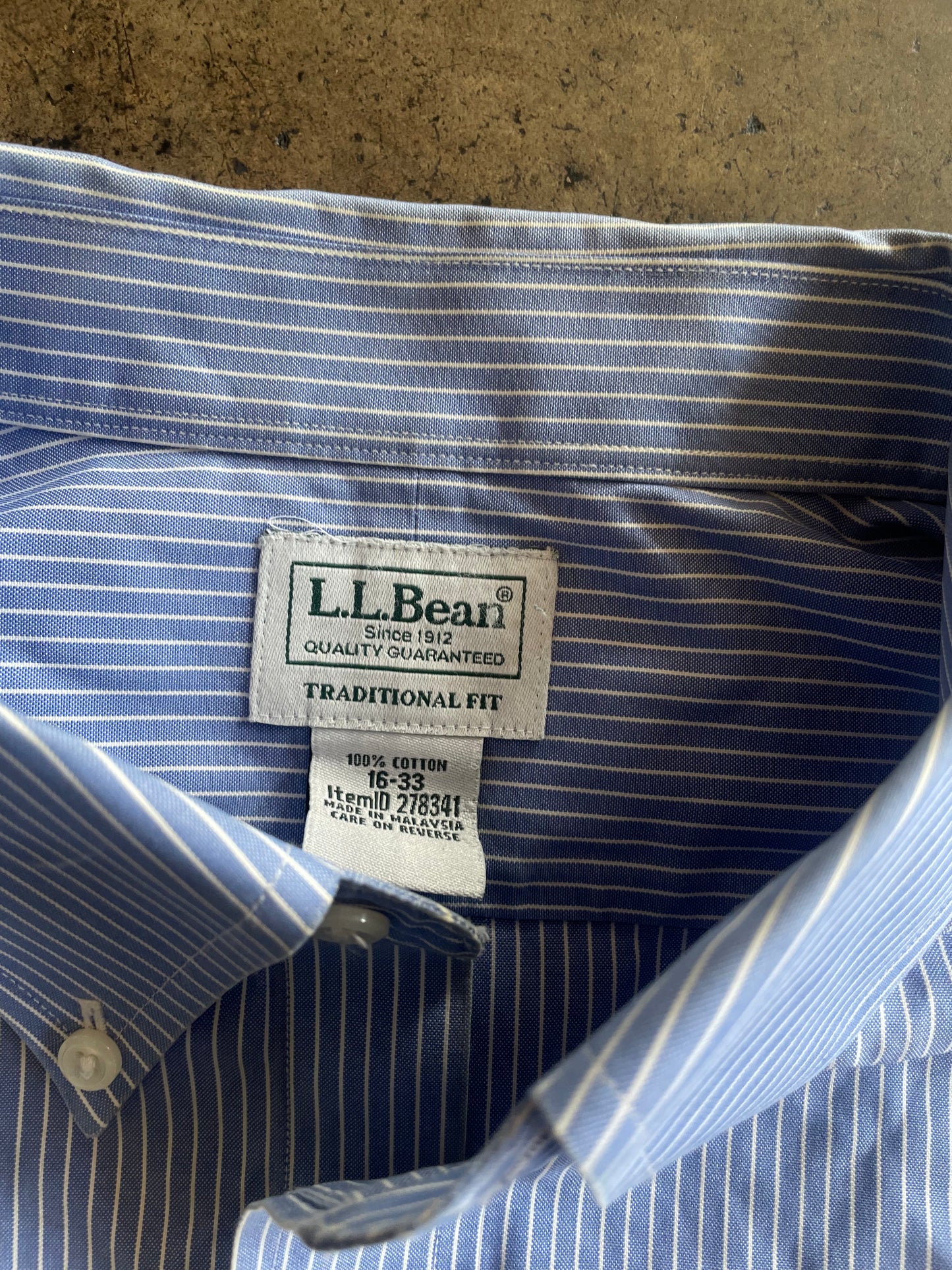 LL Bean Blue & White Striped Button Up