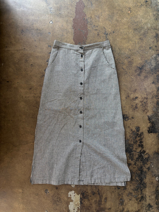 Black Gingham Button Front Maxi Skirt