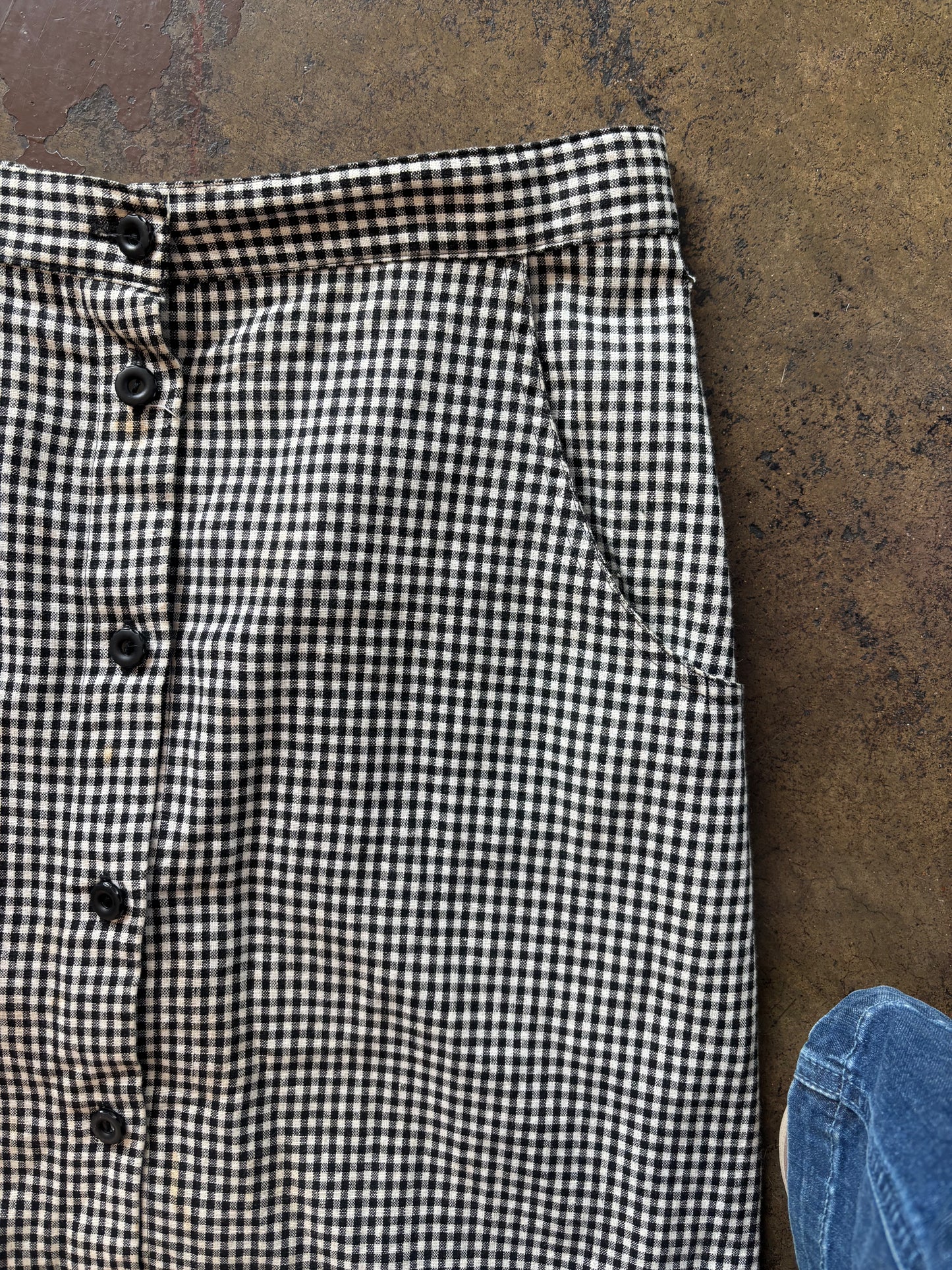 Black Gingham Button Front Maxi Skirt