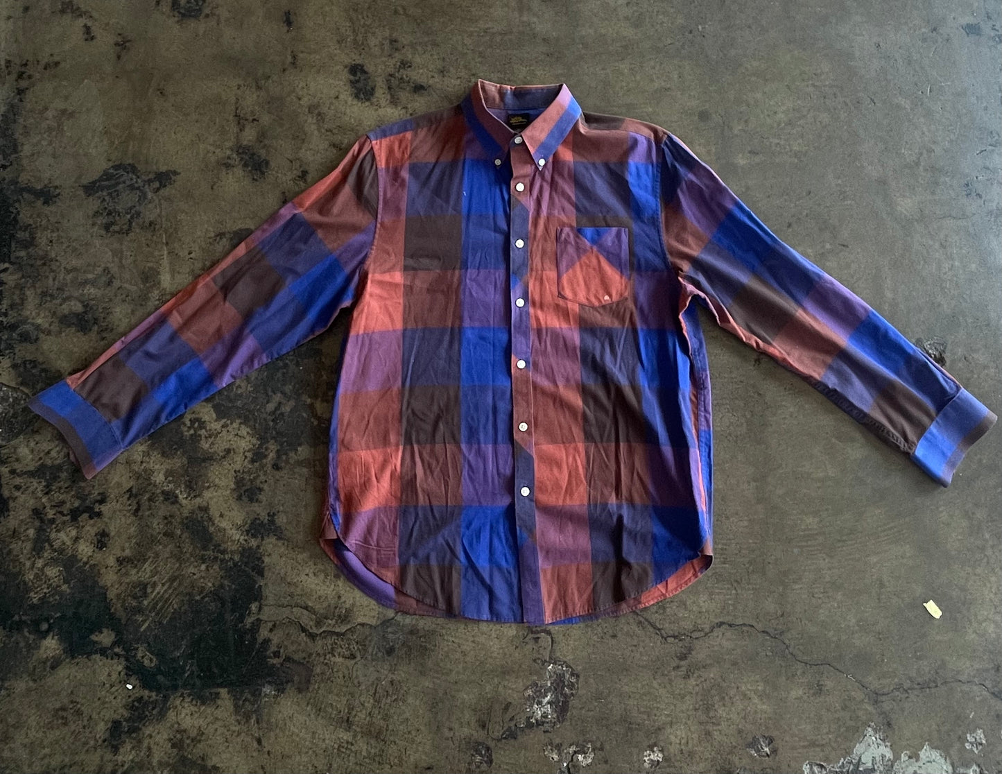 LL Bean Blue + Rust Plaid Button Up