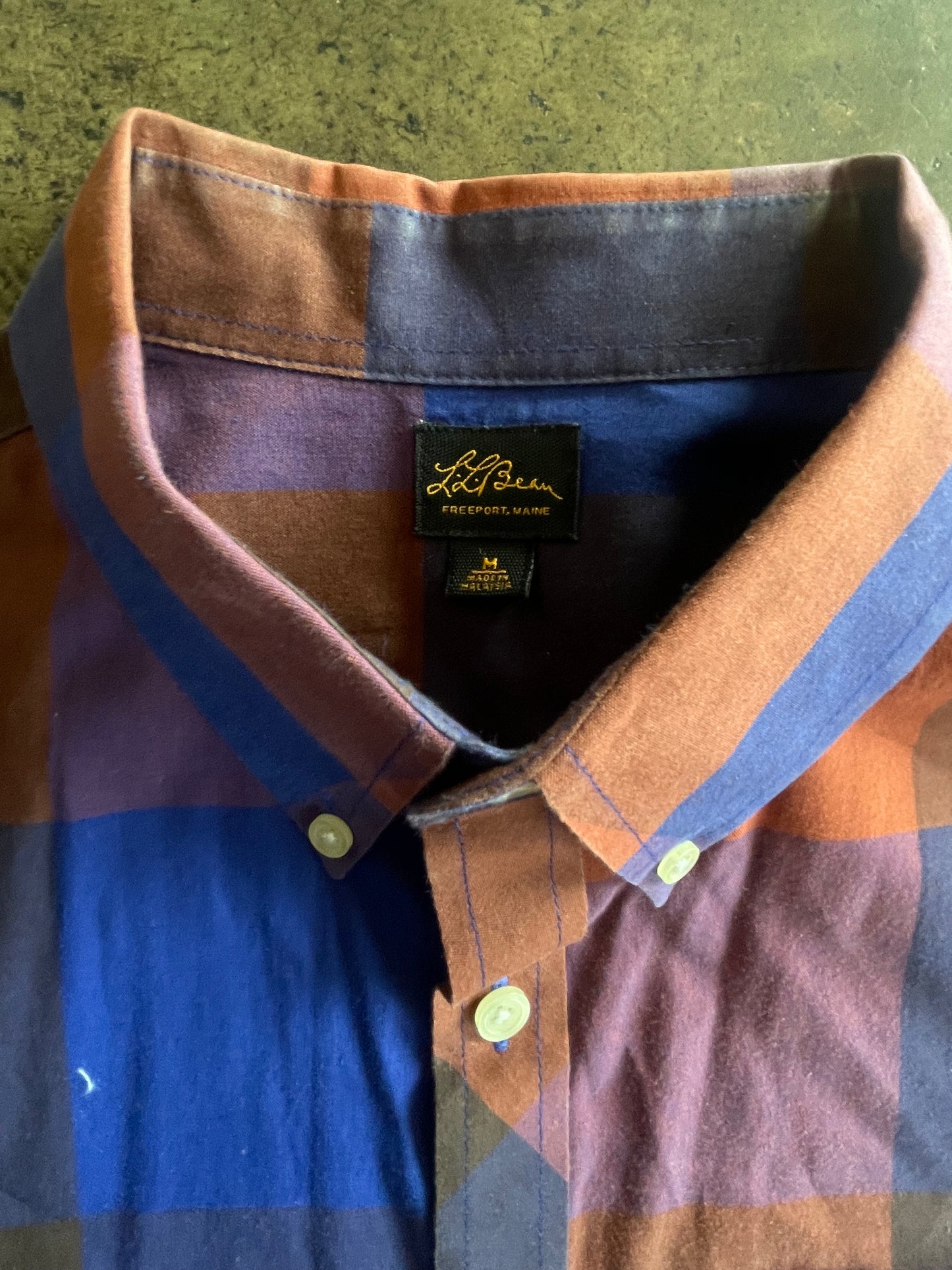 LL Bean Blue + Rust Plaid Button Up