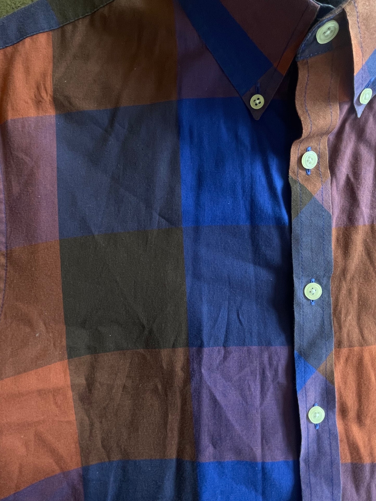 LL Bean Blue + Rust Plaid Button Up