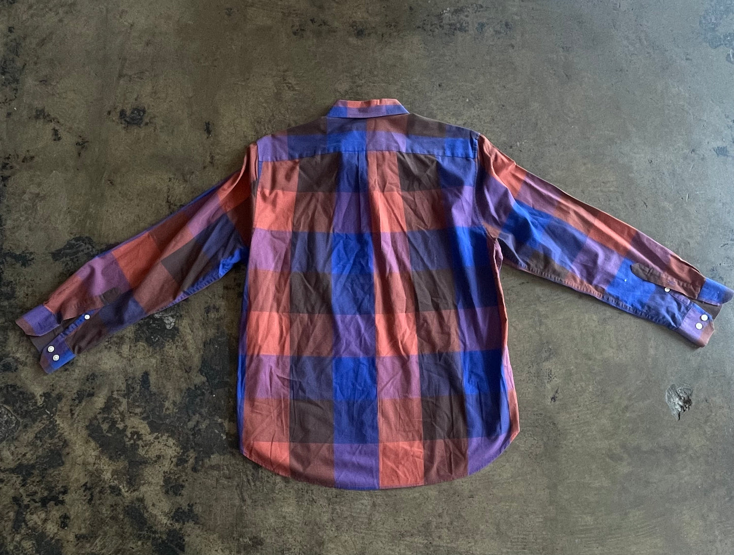 LL Bean Blue + Rust Plaid Button Up