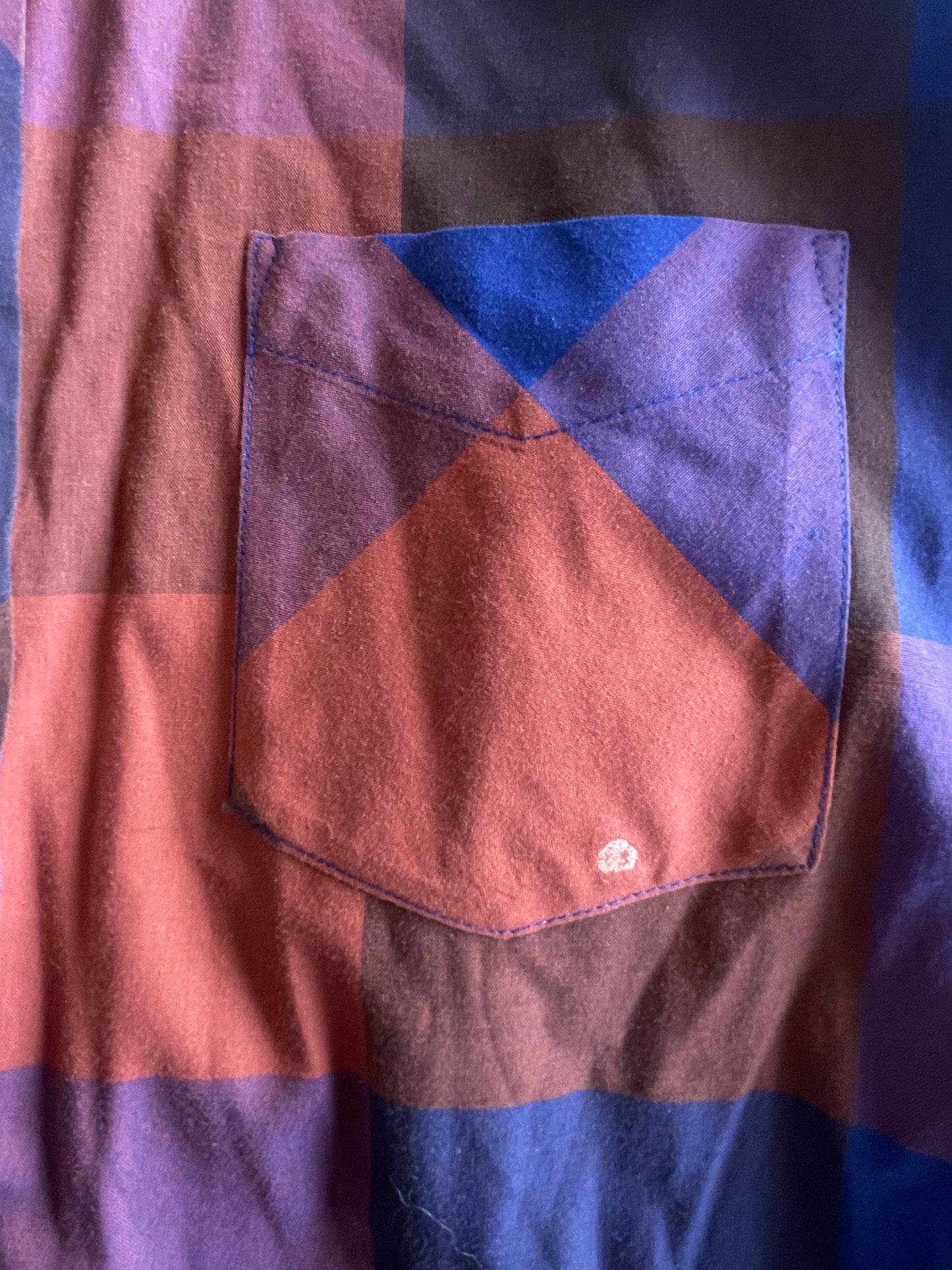 LL Bean Blue + Rust Plaid Button Up