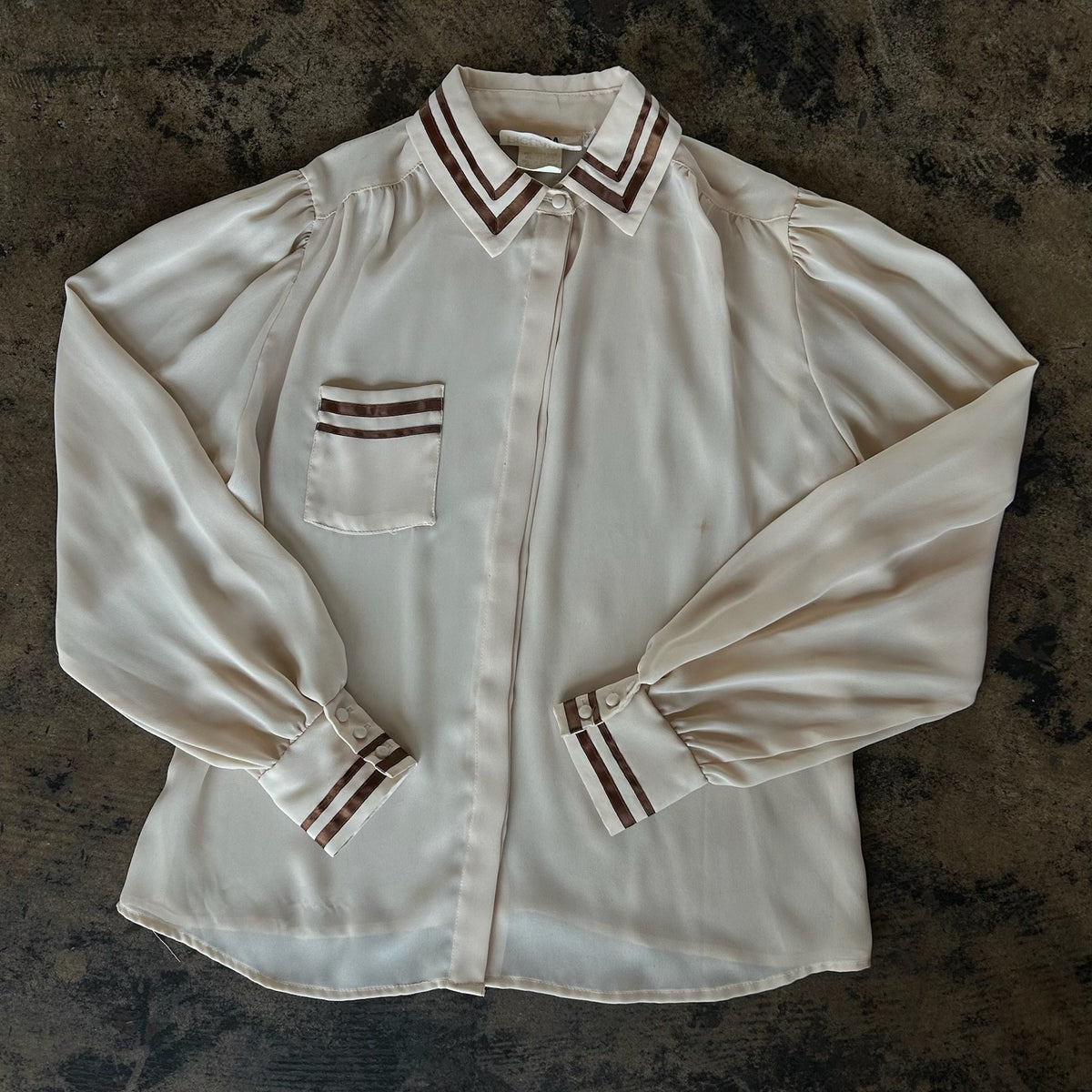 Cream + Brown Trim Blouse
