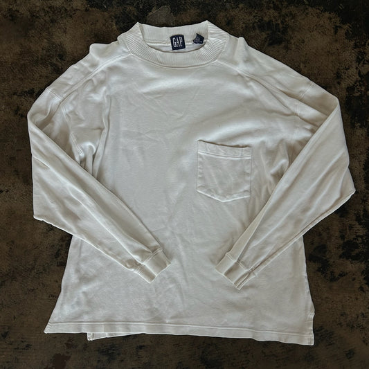 Gap White Long Sleeve Pocket Tee