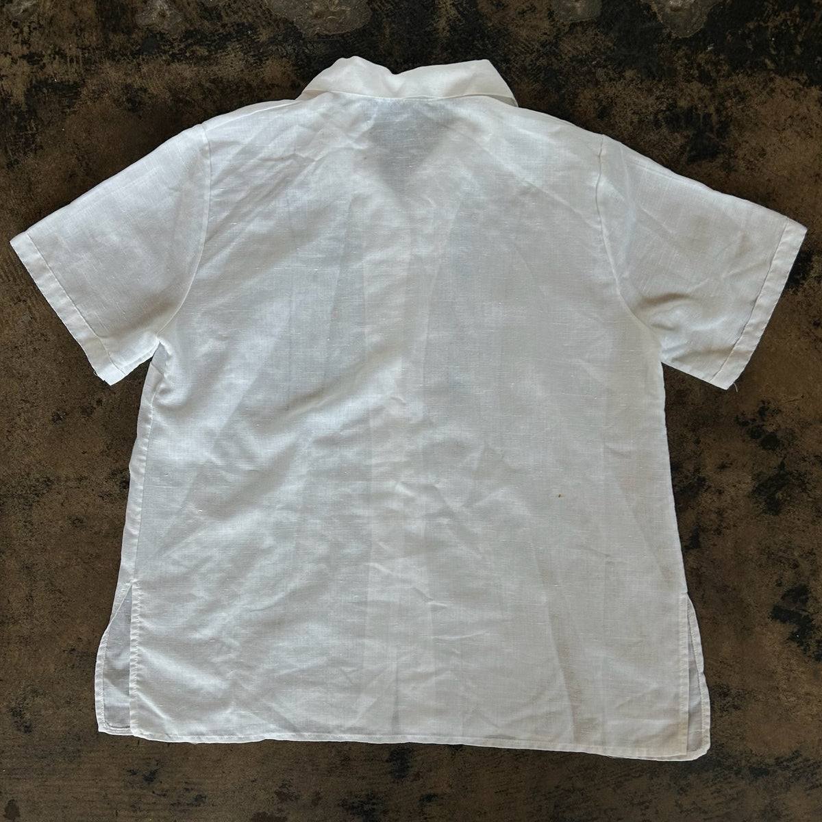 White Blue + Pink Cross Stitch Floral Short Sleeve Button Up