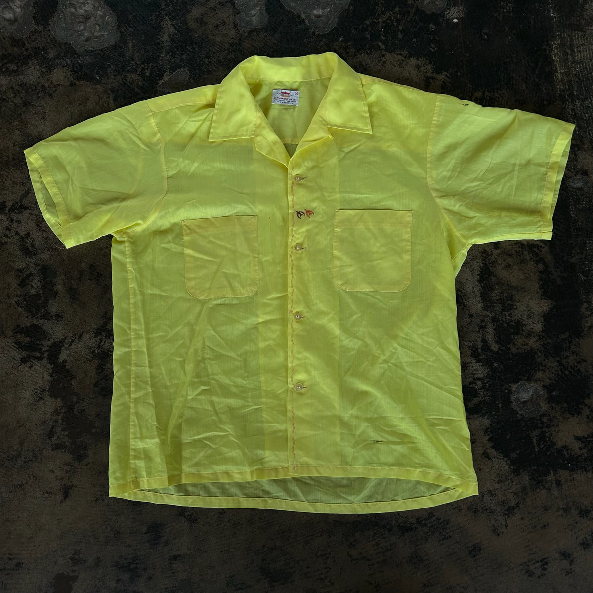 Yellow Hand Stitched Detail Short Sleeve Button Up