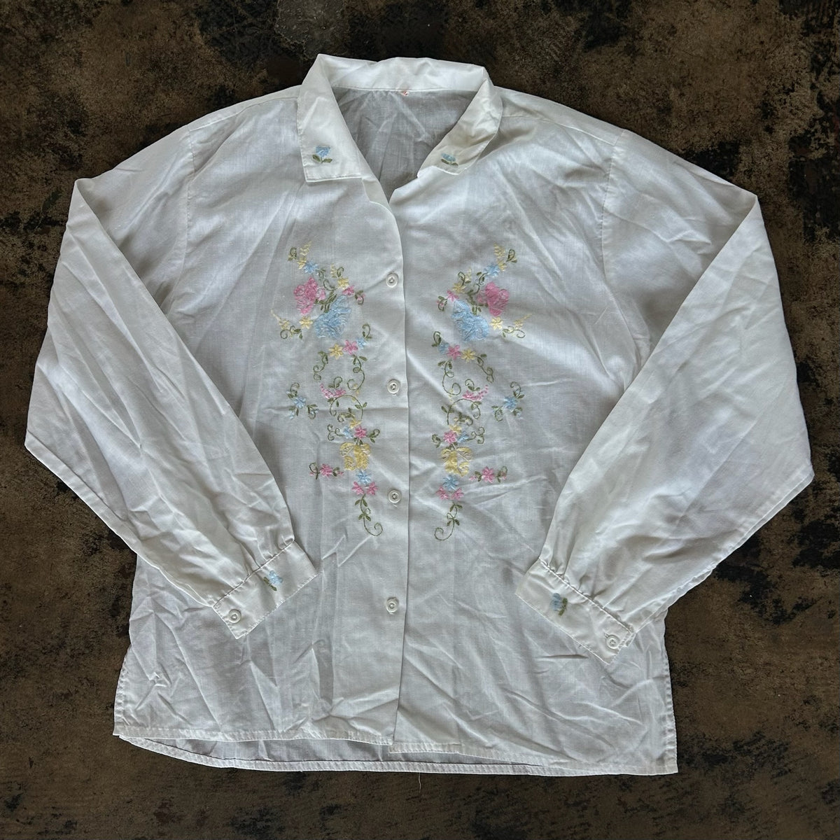 White Hand Stitched Floral Blouse
