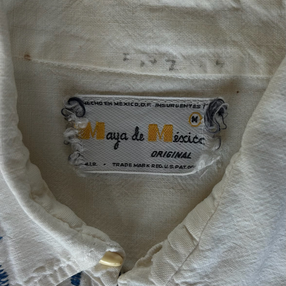 White + Blue Embroidered Linen Dress Shirt