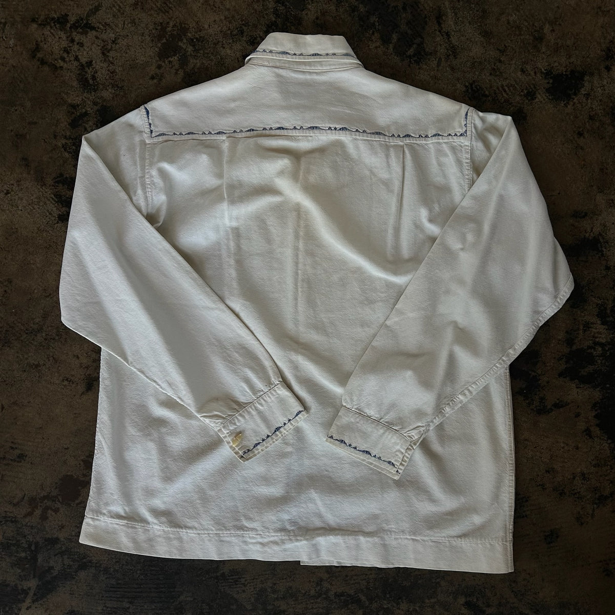 White + Blue Embroidered Linen Dress Shirt