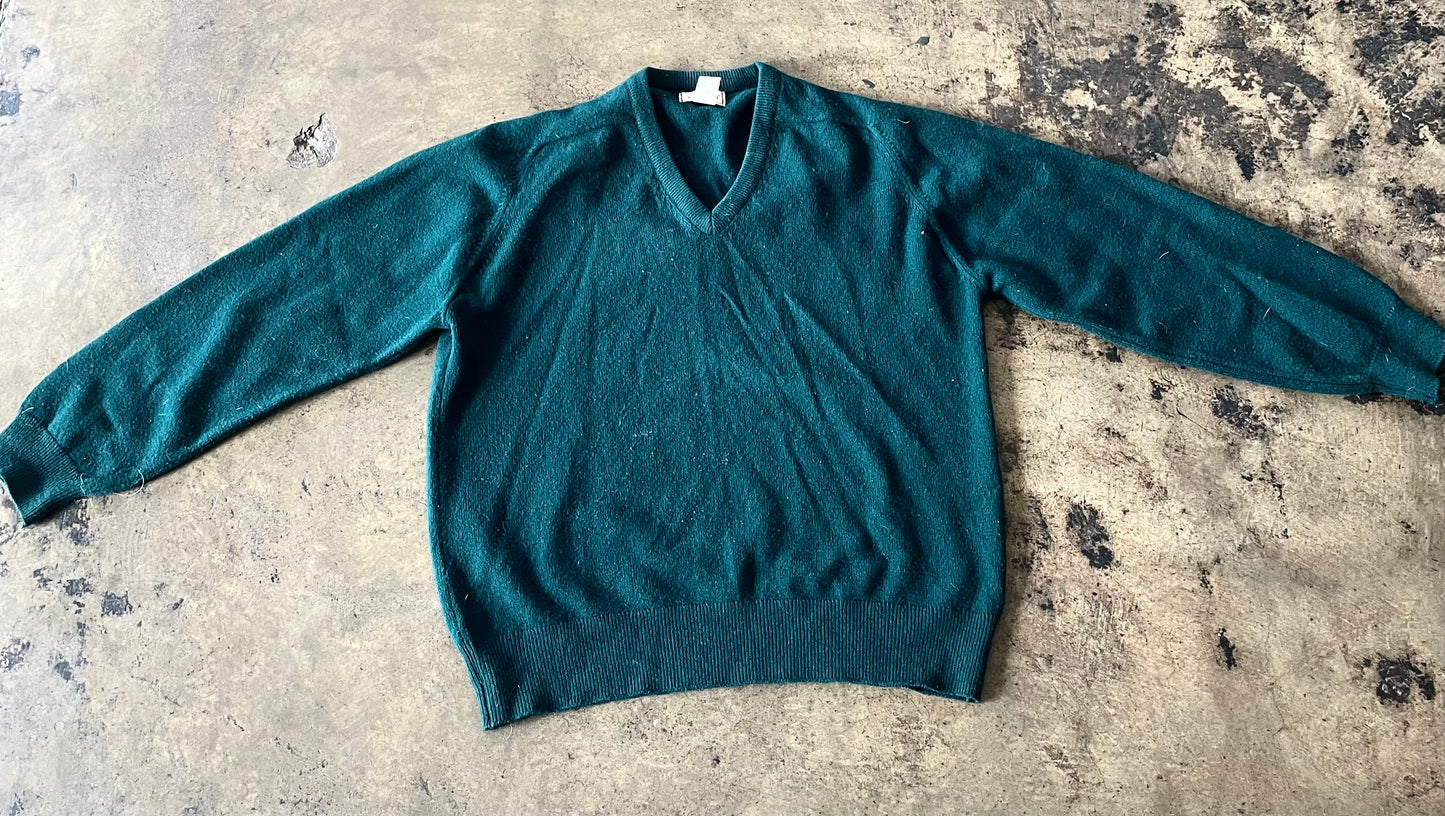 Green LL Bean V Neck Knit Sweater