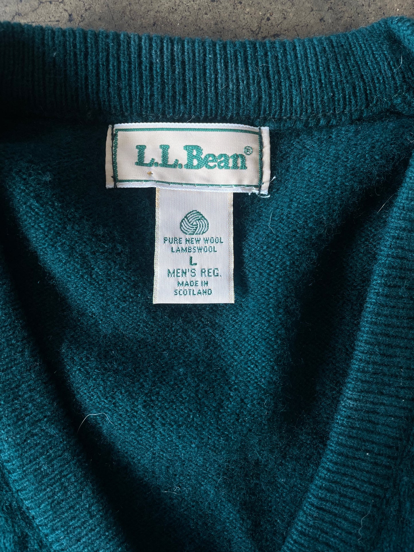 Green LL Bean V Neck Knit Sweater