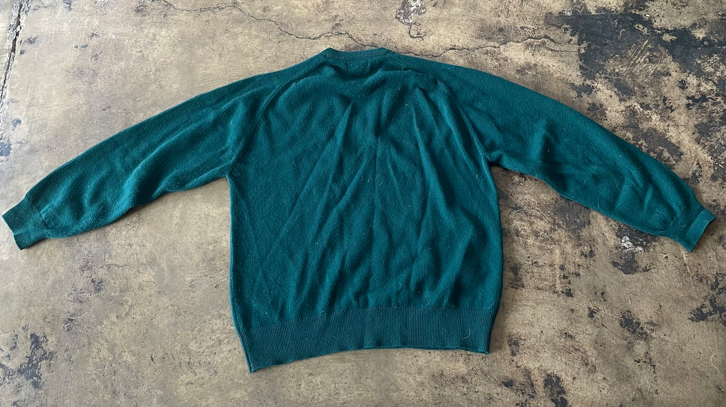 Green LL Bean V Neck Knit Sweater
