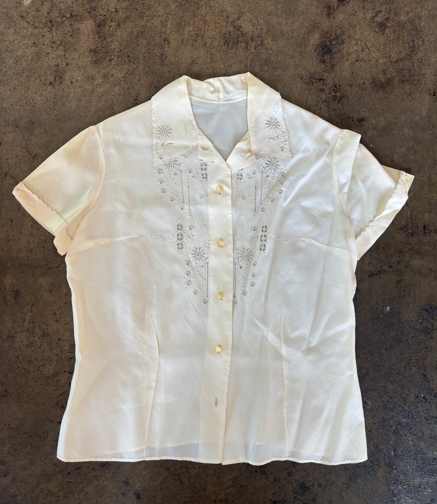 Cream Embroidered Short Sleeve Blouse