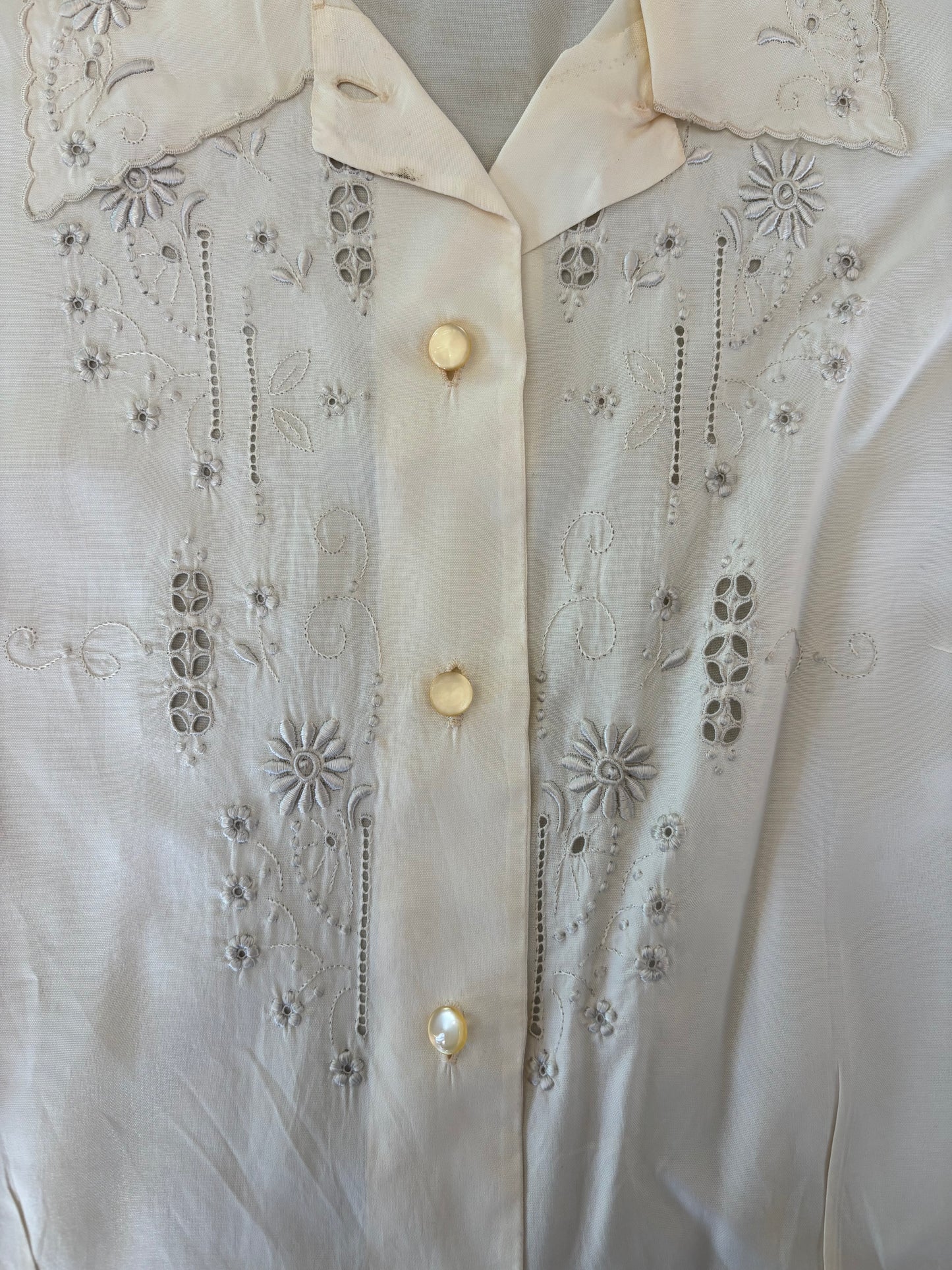 Cream Embroidered Short Sleeve Blouse