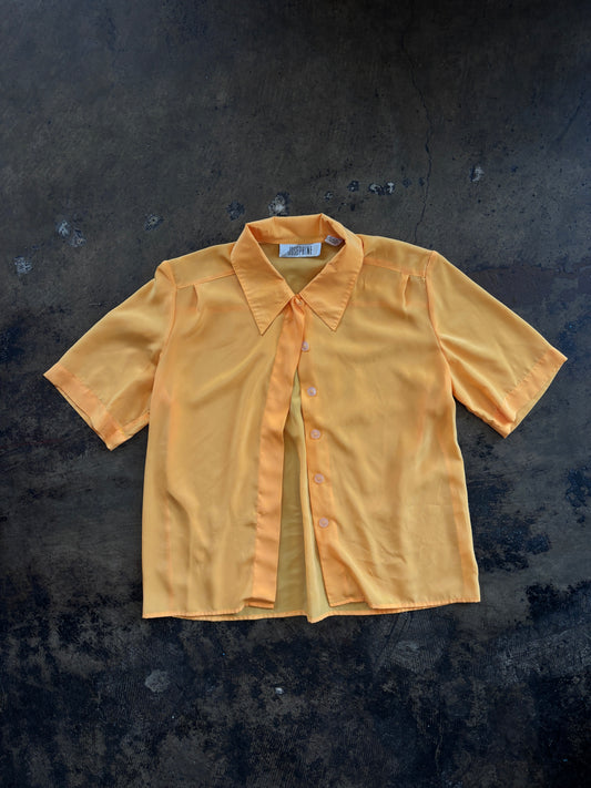 Yellow Short Sleeve Button Up Blouse