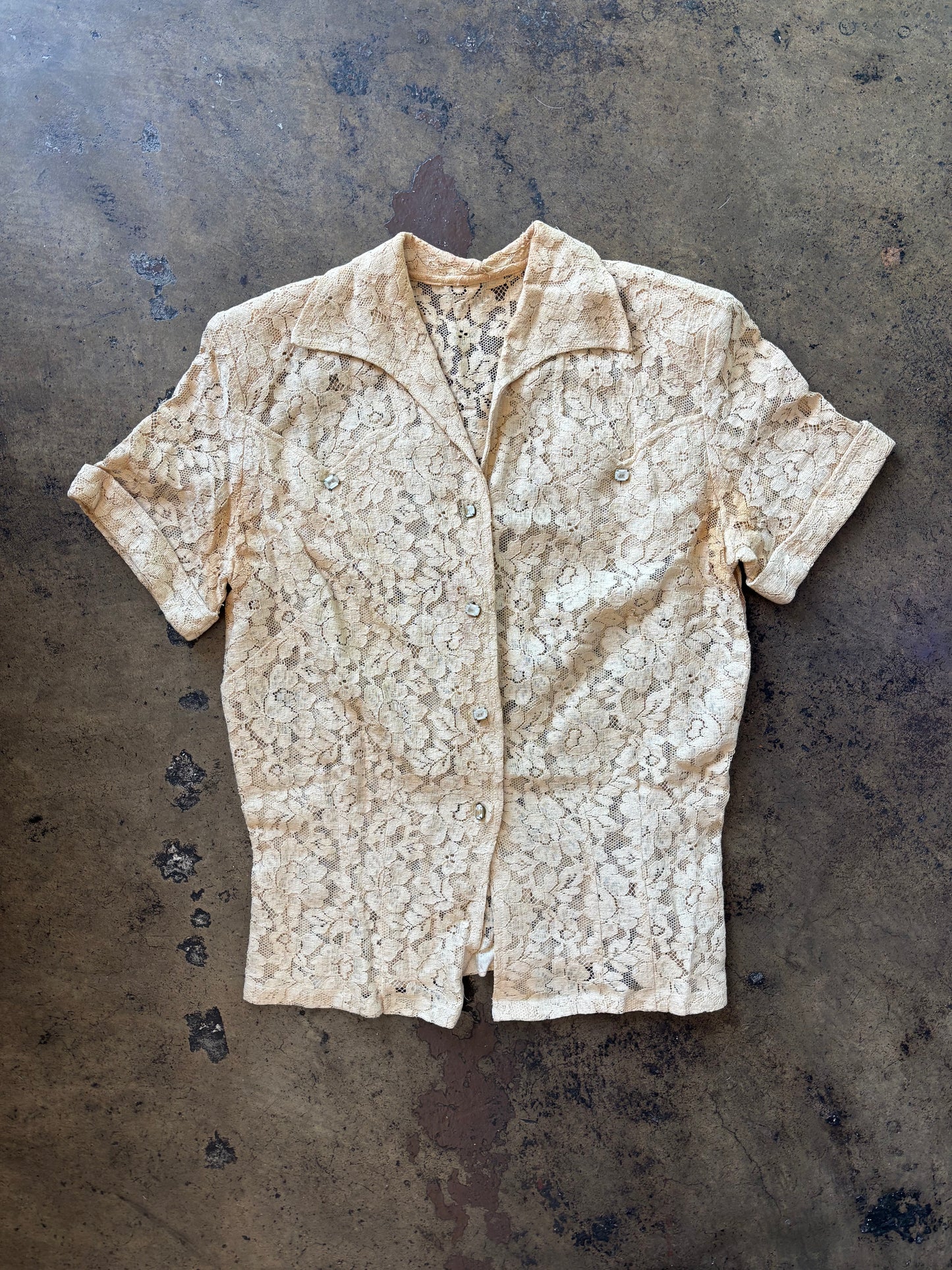 Tan Lace Short Sleeve Blouse