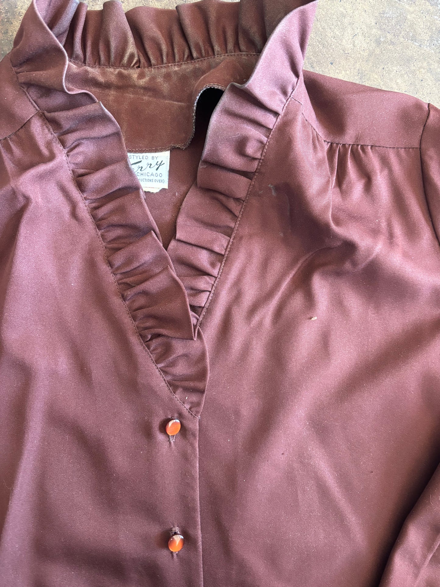 Brown Ruffle Trim Blouse