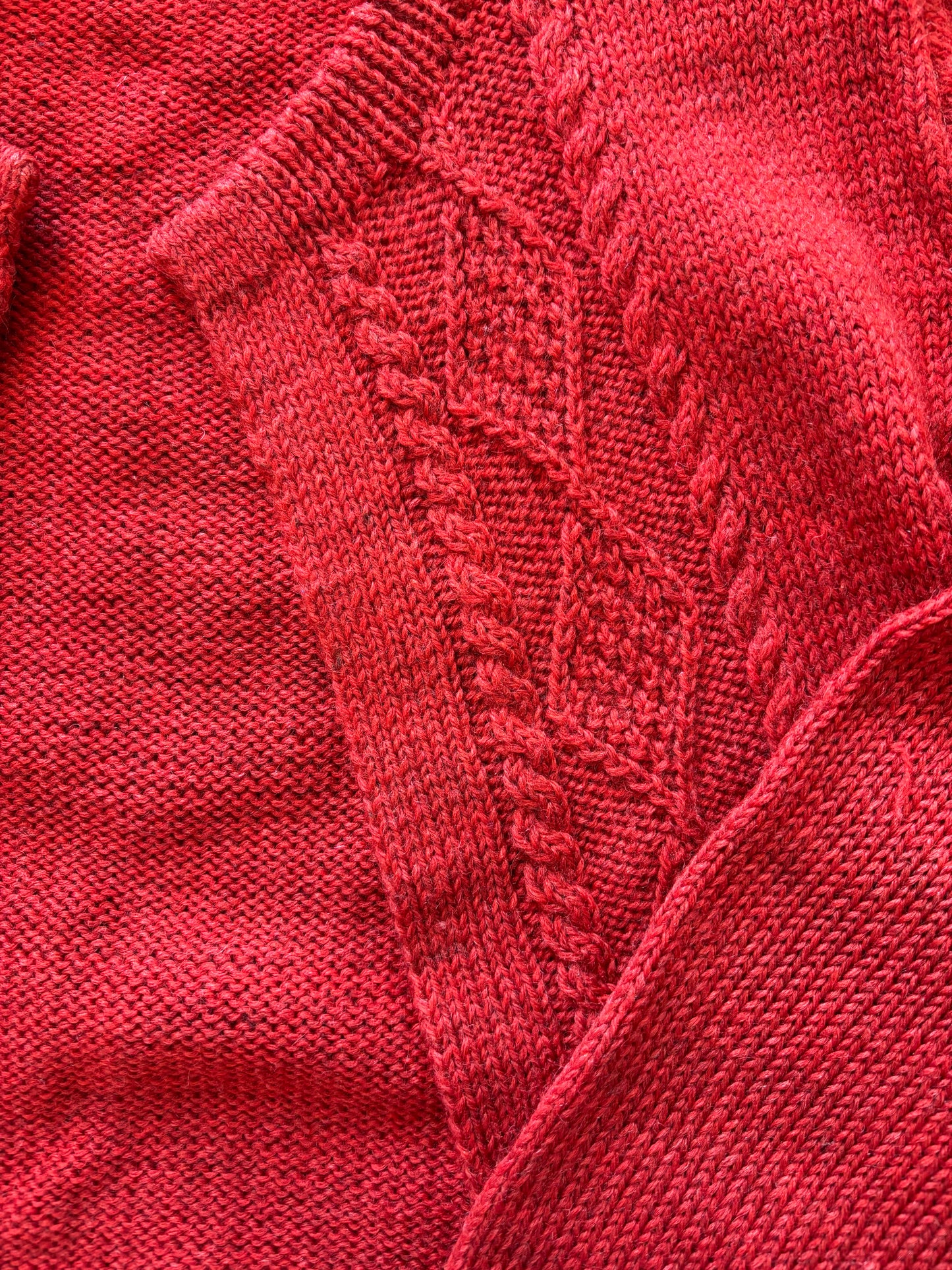 Red Open Front Cable Knit Cardigan