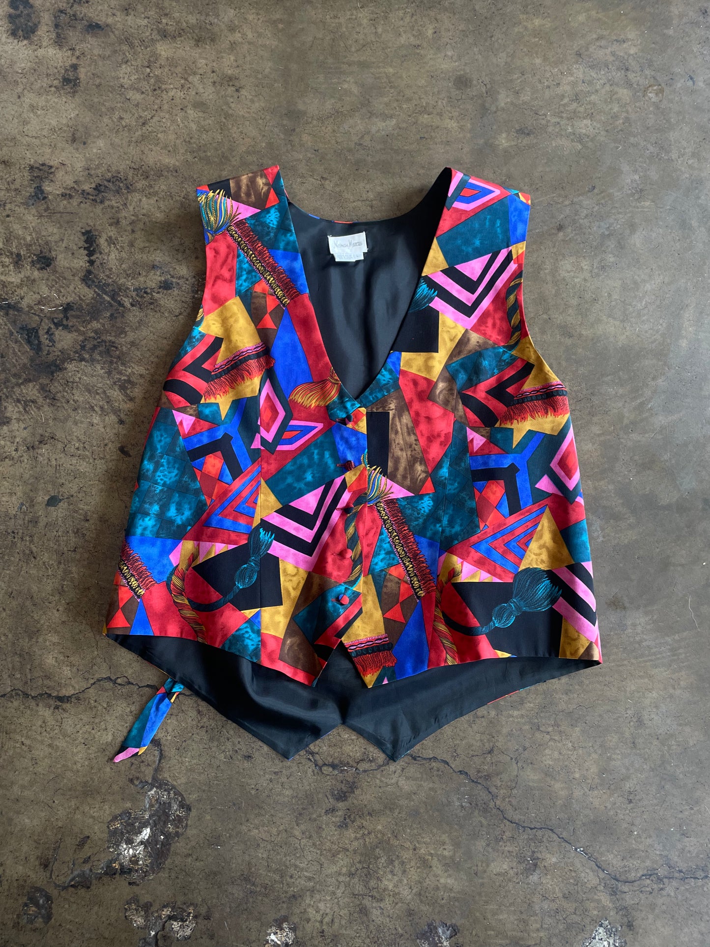 Neiman Marcus Abstract Printed Button Front Sweater Vest