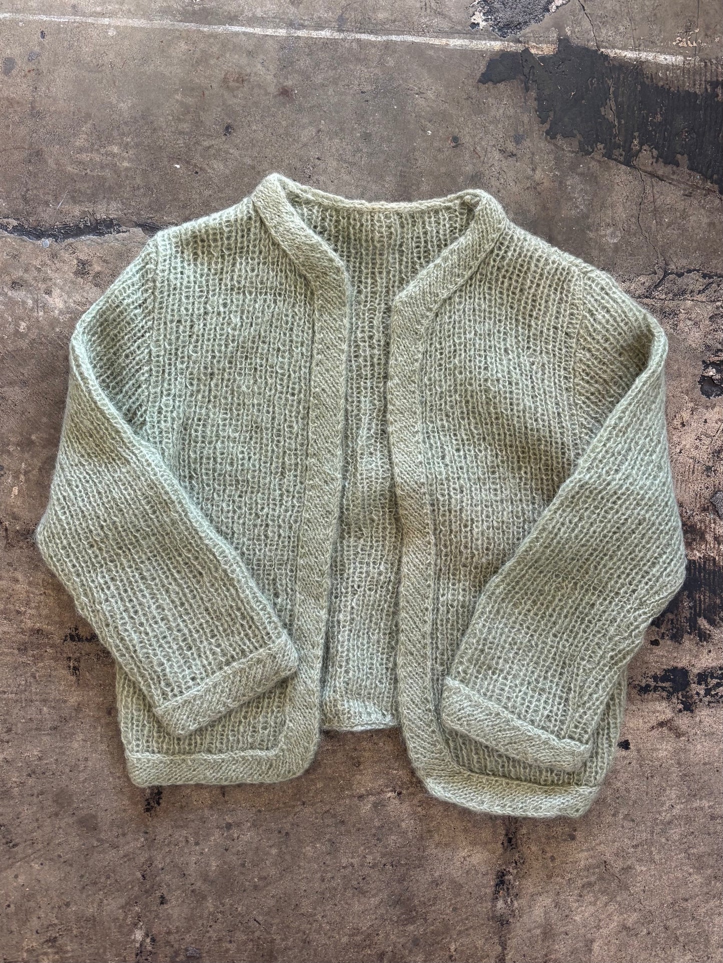 Green Open Front Knit Cropped Sweater