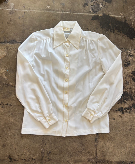 Cream Scallop Stitch Button Up Blouse