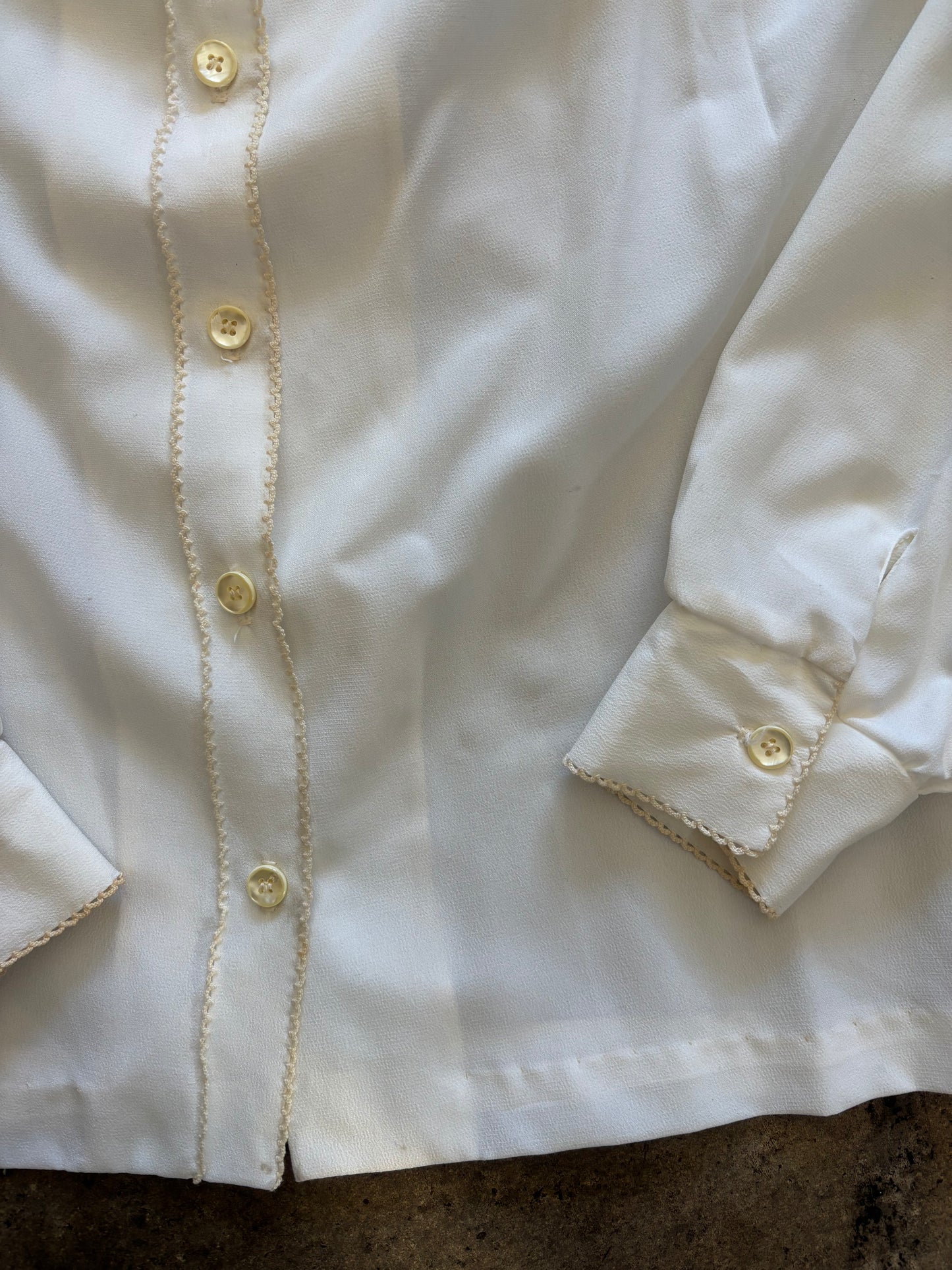 Cream Scallop Stitch Button Up Blouse