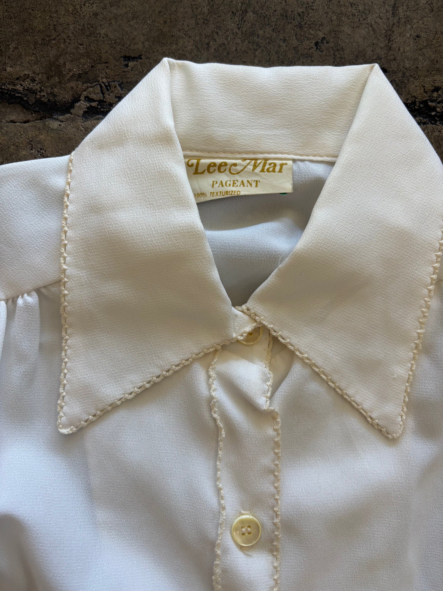 Cream Scallop Stitch Button Up Blouse