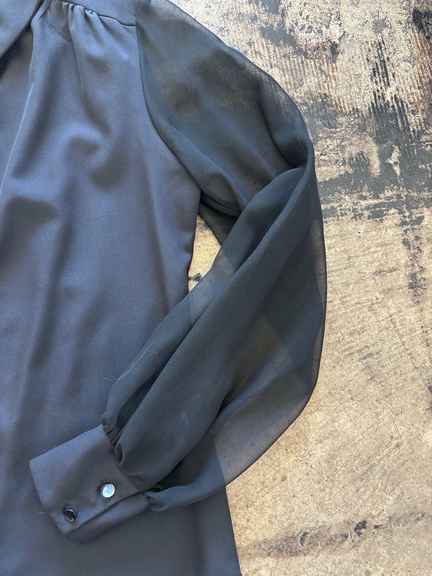 Black Sheer Sleeve Button Up Blouse