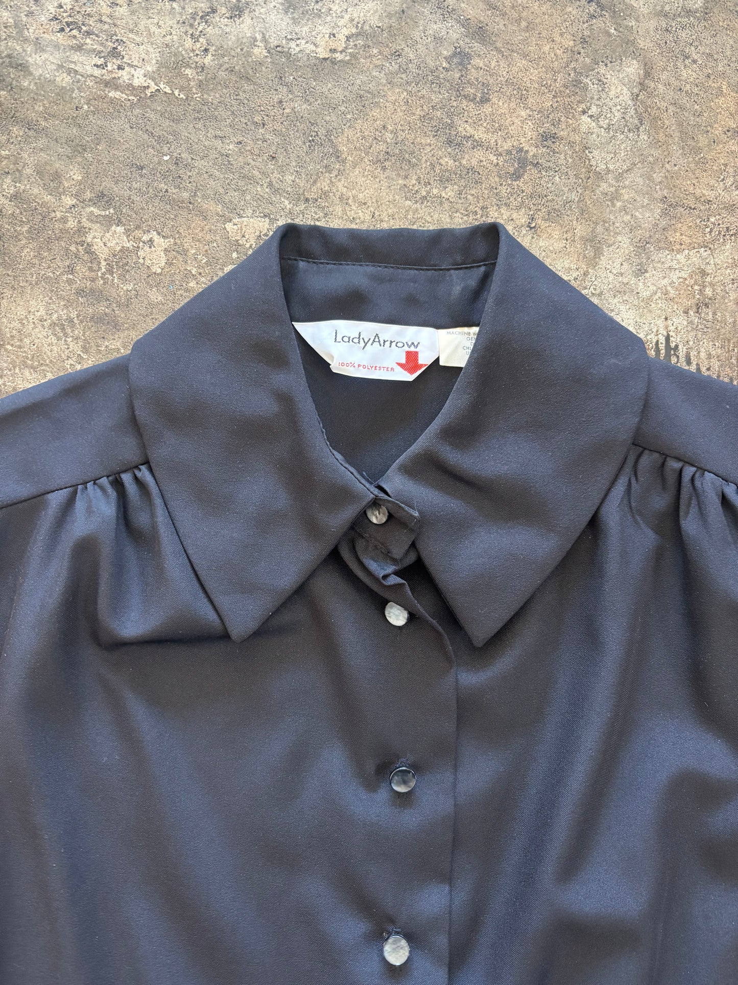 Black Sheer Sleeve Button Up Blouse