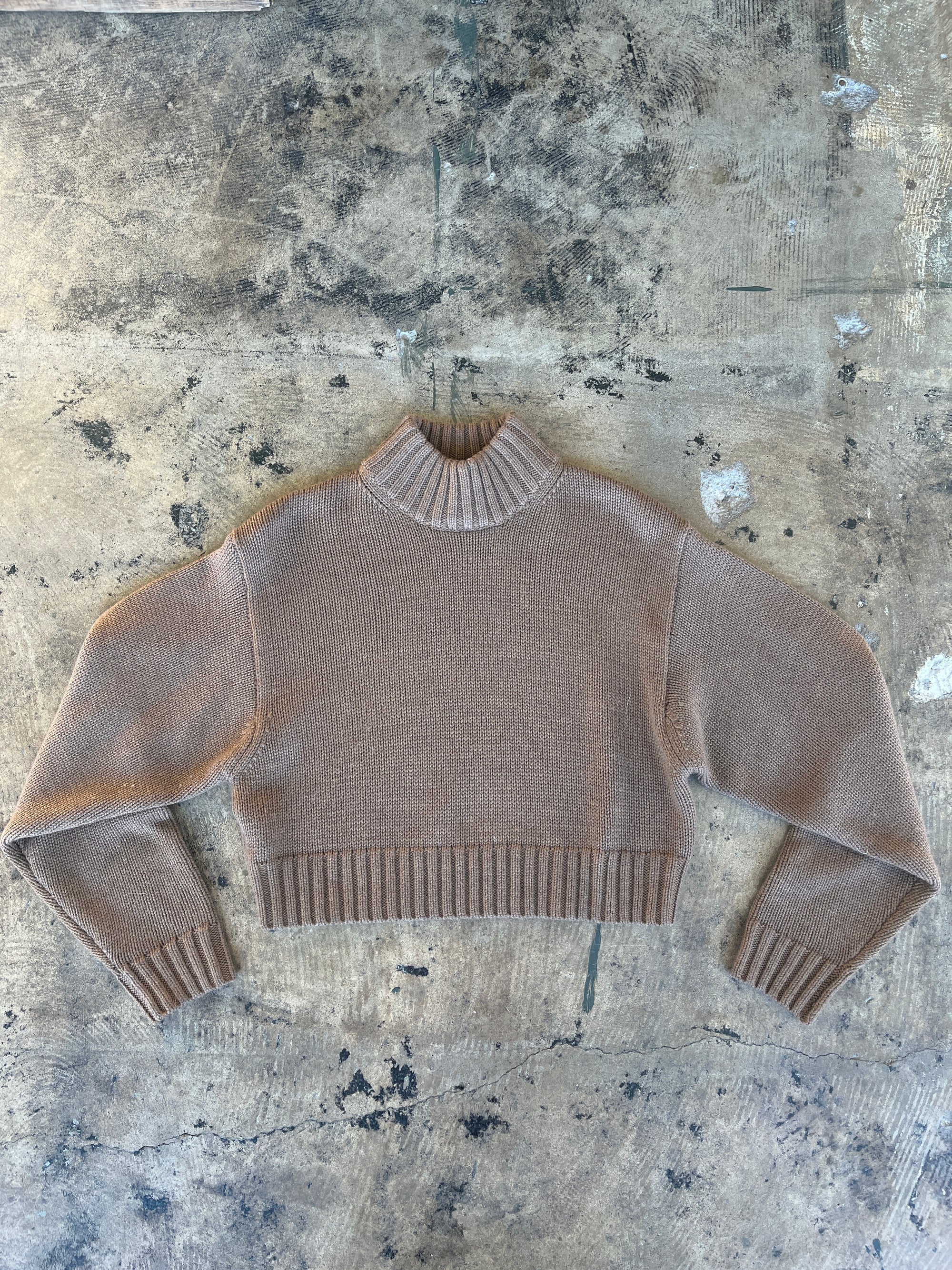 Brown Mock Neck Cropped Sweater