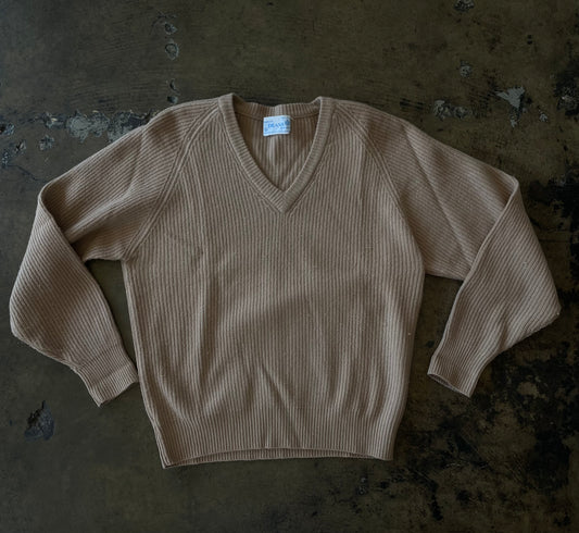 Tan V Neck Knit Sweater