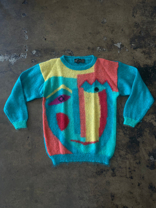 Bold Abstract Face Knit Sweater