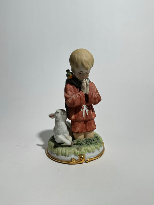 Praying Boy + Lamb Ceramic Figurine