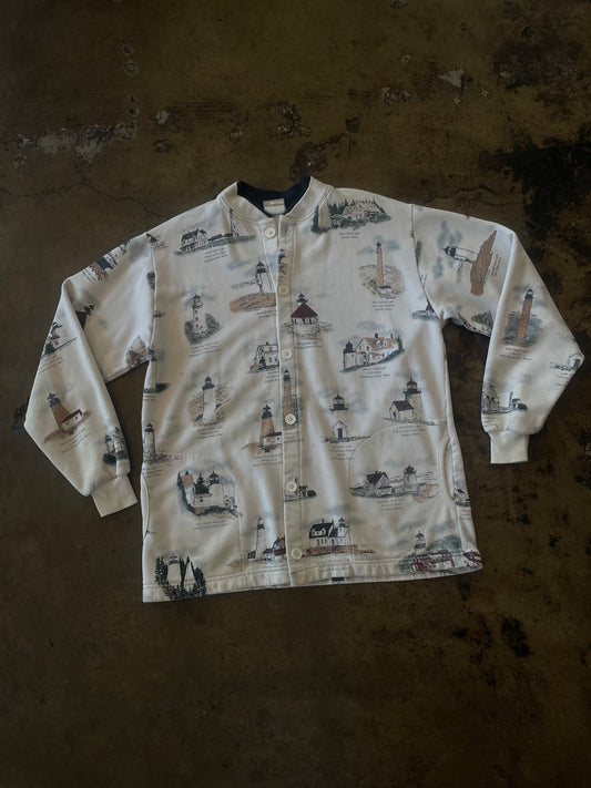 Maine Lighthouse Button Down Crewneck Sweater