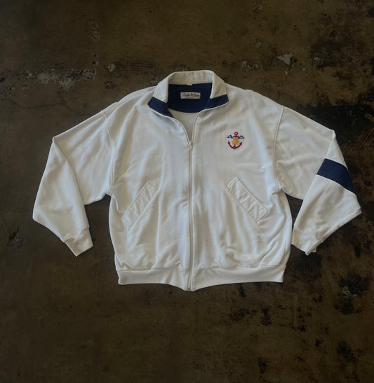 White Nautical Full Zip Collared Sweater