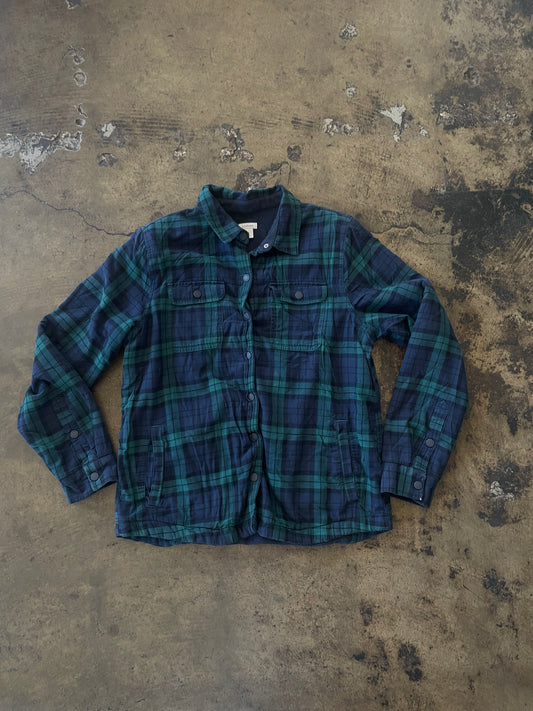 LL Bean Navy + Green Plaid Fleece Lined Shirt Jacket