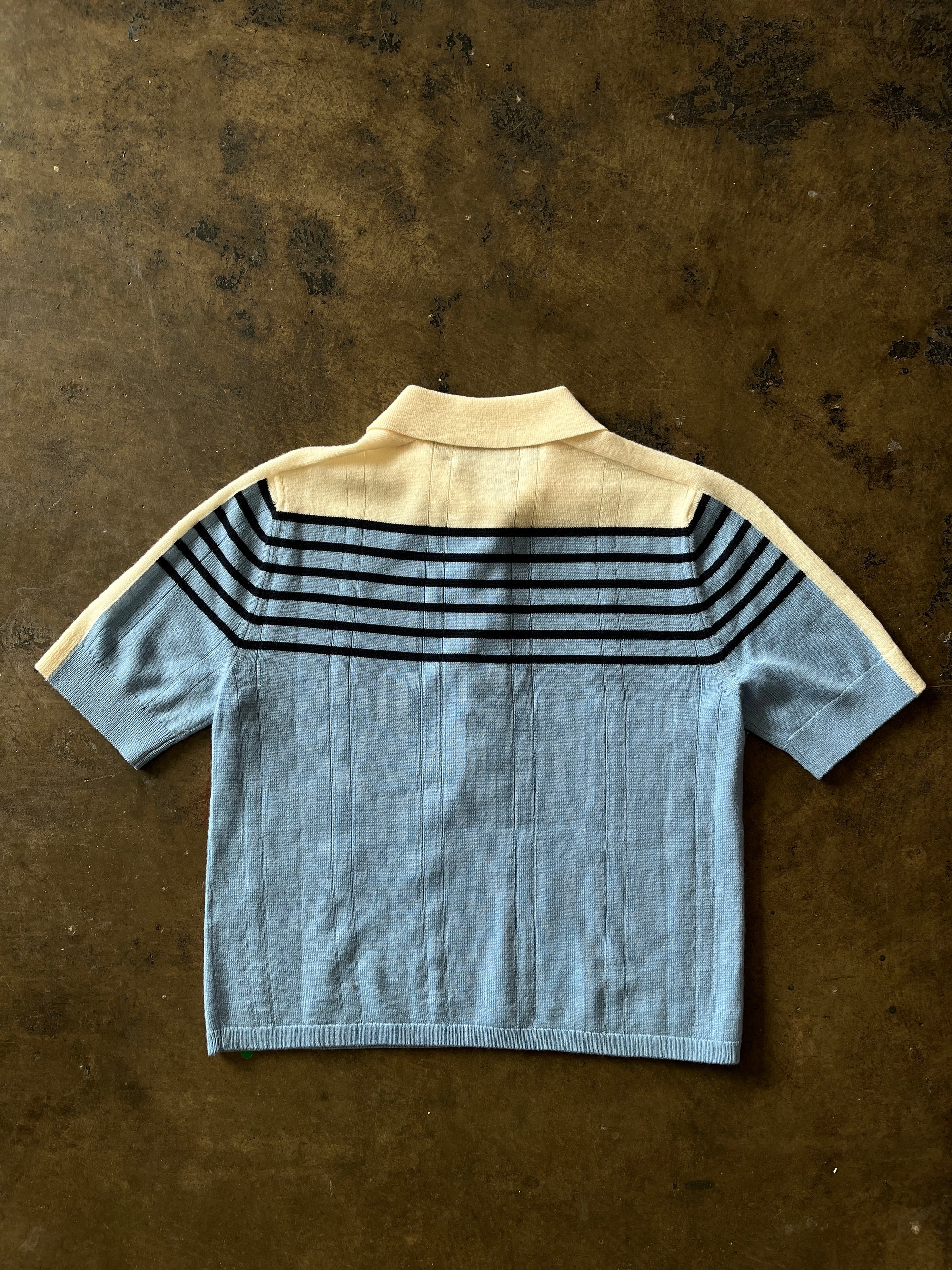 La Ligne Blue Striped Short Sleeve Knit Polo
