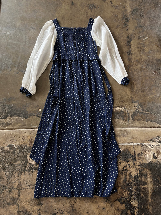 Handmade Navy Print Bell Sleeve Dress