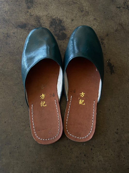 Green Leather Mules